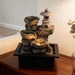 Indoor Tabletop Waterfall Fountain with Rock Pagoda & Lotus Leaf, Design for Hom... - Image 2