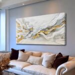 JBD JIETUAN Large Abstract Wall Art for Living Room Gold and White Wall Decor Ab... - Image 2