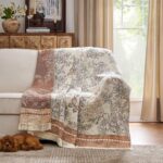 JINCHAN Boho Floral 100% Cotton Blanket 4-Layer Throw Blanket with Tassel Taupe ... - Image 2