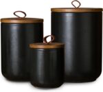 JOJUNO Black Ceramic Canister Set with Wooden Lid, 3-Piece Airtight Food Storage... - Image 2