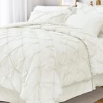JOLLYVOGUE Ivory King Size Comforter Sets 7 Pieces, Pintuck Bed in a Bag Comfort... - Image 2