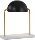 JONATHAN Y 13.5" Brass Gold and Black Art Deco Dome Table Lamp with White Marble... - Image 2