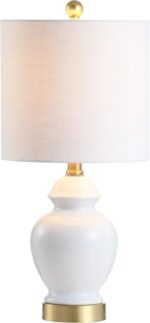 JONATHAN Y 20" White Textured Ceramic and Brass Gold Table Lamp, Glam Bedside Ni... - Image 2