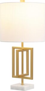 JONATHAN Y 20.25" Gold Contemporary Glam Metal and Marble Table Lamp, Modern Geo... - Image 2