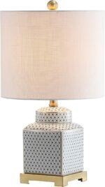 JONATHAN Y 21.5" White and Navy Blue Ceramic Ginger Jar LED Table Lamp, Modern C... - Image 2