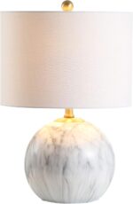 JONATHAN Y 21.5" White/Brass Gold Faux Marble Resin Table Lamp, Glam Geometric S... - Image 2
