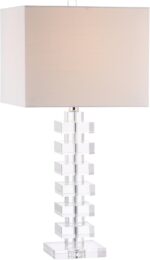 JONATHAN Y 28" Clear Geometric Stacked Crystal Table Lamp, Modern Glam Bedside L... - Image 2