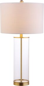 JONATHAN Y 29.25" Clear/Brass Gold Modern Glass Table Lamp for Living Room Bedro... - Image 2
