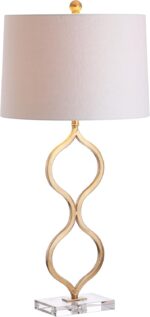 JONATHAN Y 31.5" Gold Curved Metal and Crystal Table Lamp, Modern Glam Bedside L... - Image 2