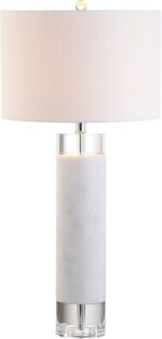 JONATHAN Y 32" White Marble and Crystal LED Table Lamp, Modern Contemporary Cyli... - Image 2
