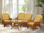 Jam Lounge Set of 4: 2 Natural Rattan Wicker Chairs, Loveseat with Light Brown C... - Image 2