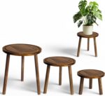 Janedream 3-Pack Wooden Plant Stands, Small Indoor Plant Stool Set, Round Wood F... - Image 2