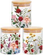 JarThenaAMCS 3Pcs Vintage Floral Glass Storage Jars with Airtight Lid Wildflower... - Image 2