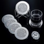 Jetec Mirrored Glass Coaster Set of 6 with 1 Holder 4" Crushed Diamond Round Cup... - Image 2
