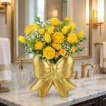 Jingmore Gold Bow Vase Coquette Ceramic Vase Pen Holder Makeup Brush Holder Cont... - Image 2