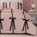 Juicy Couture Light Pink Amelie Velvet Bows Ruched King Comforter Set - 3 Piece ... - Image 2