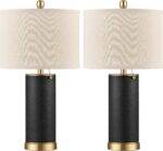 KDG 23.4" Black PU Leather Table Lamps for Living Room Set of 2, E26 Socket LED ... - Image 2
