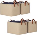 KEEGH Storage Baskets for Organizing, Fabric Storage Bins for Shelves with Leath... - Image 2