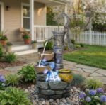 KEIKI 32.3" Tall Outdoor Garden Water Fountain with Led Lights, Modern Cascading... - Image 2
