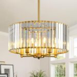 KELUOLY Modern Drum Crystal Chandeliers, 5-Light Gold Luxury Round Ceiling Hangi... - Image 2