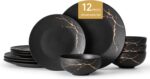 KINGSTONE Porcelain Dinnerware Sets for 4 Plates and Bowls Sets 12 Piece Matte B... - Image 2