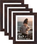 KINLINK 5x7 Picture Frame Brown Set of 4, Wooden Photo Frames Matted 4x6 with Pl... - Image 2