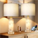 KIVDITZO 27" Alabaster and Wood Table Lamp Set of 2 with Night Light Nightstand ... - Image 2