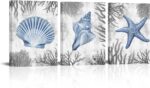 Kalormore Sea Coastal Style Canvas Wall Art Blue and Grey Starfish Shell Conch C... - Image 2