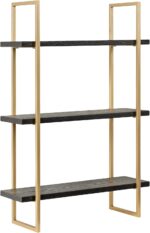 Kate and Laurel Leigh Modern 3 Tier Wall Shelf; 20 x 7 x 30; Black and Gold; Dec... - Image 2