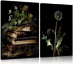 Kdyudo 2 pcs Vintage Botanical Canvas Wall Art, Gothic Dark Collegiate Style, Bo... - Image 2
