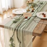 Keketoarrange Sage Green Spring Table Runner Cheesecloth 120 Inch 10 FT Rustic B... - Image 2