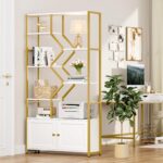 Keyluv 76" Tall Gold Bookshelf with Cabinet Storage, Multifunctional Open Displa... - Image 2
