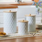 Kitchen Canister Set of 3 Tea Coffee Sugar Containers with Airtight Bamboo Lids ... - Image 2