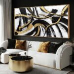 Kureful White Abstract Canvas Wall Art Gold Modern Artwork Black Line Prints Tex... - Image 2