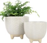 LA JOLIE MUSE Ceramic Footed Flower Plant Pots - 6.7 + 5.1 Inch Boho Decor Indoo... - Image 2