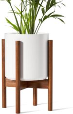 LE TAUCI 10 Inch Planter with Acacia Wood Stand, Ceramic Planter for Indoor Plan... - Image 2