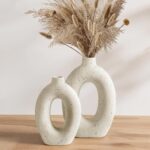 LE TAUCI Ceramic Vases Set of 2, Cream Hollow Donut Flower Vases, Nordic Boho De... - Image 2