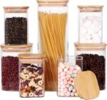 LEAVES AND TREES Y Glass Storage Canister with Wooden Lid, Set of 7 Square Glass... - Image 2