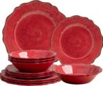 LEHAHA Luxury 12 Piece 100% Melamine Dinnerware Sets, Rustic Scalloped rim Bowls... - Image 2