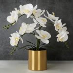 LESING Potted Artificial Orchid Flowers,Real Touch White Fake Artificial Orchid ... - Image 2