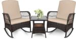 LEVELEVE 3 pcs Rocking Bistro Set Conversation Chairs PE Wicker Outdoor Rocking ... - Image 2
