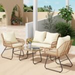 LEX CRAFT 4-Piece Wicker Outdoor Patio Furniture Set with Cushions & Tempered Gl... - Image 2