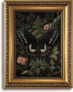 LHHJDIO Vintage Gold Framed Wall Art Black Butterfly Canvas Wall Art Dark Garden... - Image 2