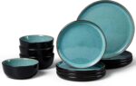 LIANYU Ceramic Dinnerware Sets for 4, 12 Piece Porcelain Stoneware Plates and Bo... - Image 2