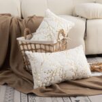 LIGICKY Set of 2 Decorative Lumbar Pillows Fluffy White Fur Pillow Coves Gold Br... - Image 2
