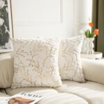 LIGICKY Set of 2 Fluffy White Faux Fur Pillow Covers with Gold Branches Glitter ... - Image 2