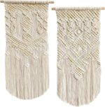 LIVALAYA Boho Macrame Wall Hanging Woven Decor, 24”L x 13”W, Set of 2, Beige wal... - Image 2