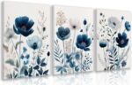 LLEEMPI Framed Navy Blue Floral Wall Art Set of 3, Modern Wildflower Wall Decor,... - Image 2