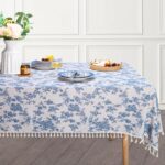 LOVOUS Linen Floral Rectangle Tablecloth 60 x 120 Inch – Washable Vintage Blue T... - Image 2