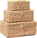 LUSYDECO Set of 3 Wicker Storage Baskets with Lid, Large Rectangular Rattan Bask... - Image 2